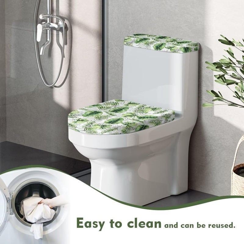 Darisoco Green Leaves Toilet Lid Covers with Tank Covers Toilet Seat Cover Dustproof Stays in Place Home Decor Fits Most Toilet Lids - Image 4